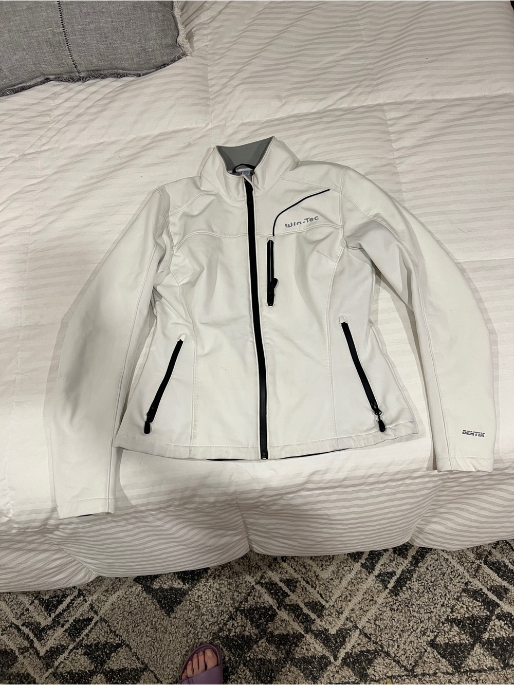 Women's White Ski Softshell Jacket with Black Zipper Accents